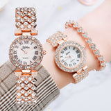 Luxury Rose Gold Watch Quartz Wristwatch Bracelet Diamond Jewelry