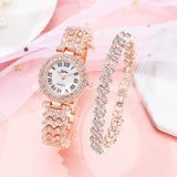 Luxury Rose Gold Watch Quartz Wristwatch Bracelet Diamond Jewelry