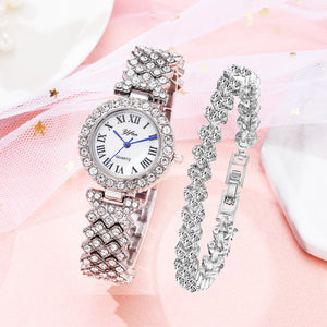 Luxury Rose Gold Watch Quartz Wristwatch Bracelet Diamond Jewelry