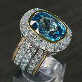 Blue Aquamarine Two Tone Bridal Ring Women Wedding Jewelry