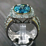 Blue Aquamarine Two Tone Bridal Ring Women Wedding Jewelry