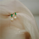 Luxury Emerald Pearl Earrings Women 925 Sterling Silver Wedding Jewelry