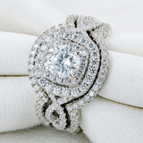 Luxury White Sapphire Engagement Ring Set Wedding For Women Jewelry