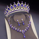 Royal Crown Blue Jewelry Sets for Women Earrings Necklace Wedding