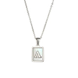 Square Natural Shell Initial Letters Pendant Chain Necklace 18K Golden Jewelry