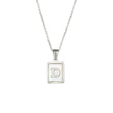 Square Natural Shell Initial Letters Pendant Chain Necklace 18K Golden Jewelry