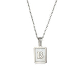 Square Natural Shell Initial Letters Pendant Chain Necklace 18K Golden Jewelry