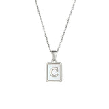 Square Natural Shell Initial Letters Pendant Chain Necklace 18K Golden Jewelry