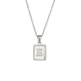 Square Natural Shell Initial Letters Pendant Chain Necklace 18K Golden Jewelry