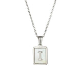 Square Natural Shell Initial Letters Pendant Chain Necklace 18K Golden Jewelry