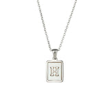 Square Natural Shell Initial Letters Pendant Chain Necklace 18K Golden Jewelry