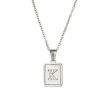 Square Natural Shell Initial Letters Pendant Chain Necklace 18K Golden Jewelry