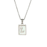 Square Natural Shell Initial Letters Pendant Chain Necklace 18K Golden Jewelry