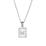 Square Natural Shell Initial Letters Pendant Chain Necklace 18K Golden Jewelry