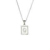 Square Natural Shell Initial Letters Pendant Chain Necklace 18K Golden Jewelry