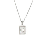 Square Natural Shell Initial Letters Pendant Chain Necklace 18K Golden Jewelry