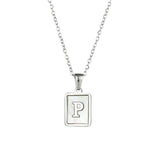 Square Natural Shell Initial Letters Pendant Chain Necklace 18K Golden Jewelry