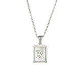 Square Natural Shell Initial Letters Pendant Chain Necklace 18K Golden Jewelry