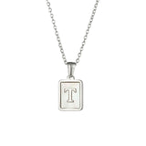 Square Natural Shell Initial Letters Pendant Chain Necklace 18K Golden Jewelry