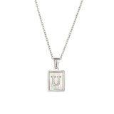 Square Natural Shell Initial Letters Pendant Chain Necklace 18K Golden Jewelry