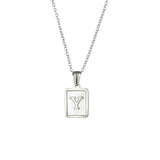 Square Natural Shell Initial Letters Pendant Chain Necklace 18K Golden Jewelry