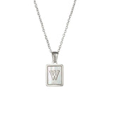 Square Natural Shell Initial Letters Pendant Chain Necklace 18K Golden Jewelry