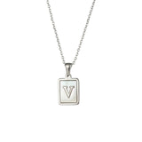 Square Natural Shell Initial Letters Pendant Chain Necklace 18K Golden Jewelry