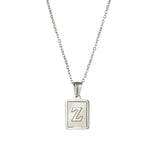 Square Natural Shell Initial Letters Pendant Chain Necklace 18K Golden Jewelry