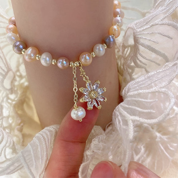 Baroque Freshwater Pearl Bracelet Zircon Flower Bangles For Women Jewelry