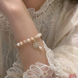 Baroque Freshwater Pearl Bracelet Zircon Flower Bangles For Women Jewelry