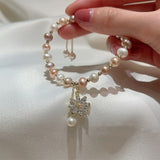 Baroque Freshwater Pearl Bracelet Zircon Flower Bangles For Women Jewelry