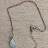 Natural White Opal Pendant Necklace Chain Women Jewelry