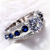 Blue Round Zircon Ring Wedding Women Engagement Jewelry