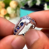 Blue Round Zircon Ring Wedding Women Engagement Jewelry