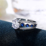 Blue/White Round Zircon Wedding Ring Women Trendy Jewelry