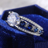 Blue Round Zircon Ring Wedding Women Engagement Jewelry