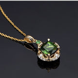 Vintage Bohemian Green Pendant Necklace Rhinestone Inlaid Jewelry