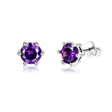 Round Purple Zircon Stud Earrings 925 Sterling Silver Wedding Jewelry