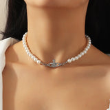 Elegant White Pearl Chain Necklace For Women Wedding Jewelry Collar