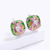 Ethnic Flower Enamel Earrings For Women Handmade Party Jewelry