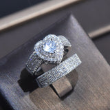 White Heart Zircon Engagement Ring Set for Women Jewelry