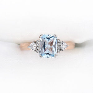 Blue Topaz Gemstone Ring Rose Gold For Women Wedding Jewelry