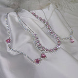 Trendy Pink Zircon Heart Necklace For Women Chain Wedding Jewelry