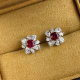 Natural Ruby Stud Earrings Women's Diamond Wedding Jewelry