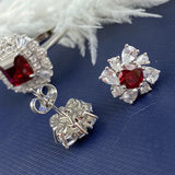 Natural Ruby Stud Earrings Women's Diamond Wedding Jewelry