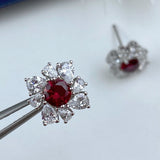 Natural Ruby Stud Earrings Women's Diamond Wedding Jewelry