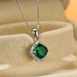 Green Square Emerald Pendant Necklac Chain For Women Wedding Necklace