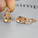 Oval Zircon Gemstone Hoop Earrings Rose Gold Engagement For Women Jewelry