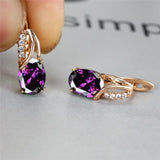 Oval Zircon Gemstone Hoop Earrings Rose Gold Engagement For Women Jewelry