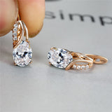 Oval Zircon Gemstone Hoop Earrings Rose Gold Engagement For Women Jewelry